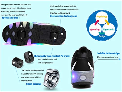 Zapatillas de Patinaje retráctiles con Ruedas Dobles para niños y niñas al Aire Libre, 7 Colores cambiantes LED Intermitentes Zapatillas de Gimnasia