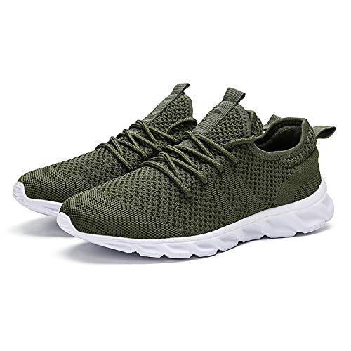 Zapatillas de Running para Hombre Casual Tenis Asfalto Zapatos Deporte Fitness Gym Correr Gimnasio Deportives Transpirables Seguridad Atlético Trekking Bambas Plataform Sneakers Verde 44 EU