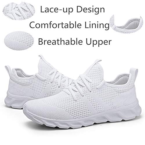 Zapatillas de Running para Hombre Casual Tenis Asfalto Zapatos Deporte Fitness Gym Correr Gimnasio Deportives Transpirables Seguridad Atlético Trekking Bambas Plataform Sneakers Blanco 42 EU