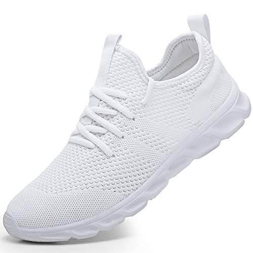 Zapatillas de Running para Hombre Casual Tenis Asfalto Zapatos Deporte Fitness Gym Correr Gimnasio Deportives Transpirables Seguridad Atlético Trekking Bambas Plataform Sneakers Blanco 42 EU