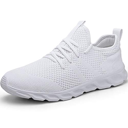 Zapatillas de Running para Hombre Casual Tenis Asfalto Zapatos Deporte Fitness Gym Correr Gimnasio Deportives Transpirables Seguridad Atlético Trekking Bambas Plataform Sneakers Blanco 45 EU