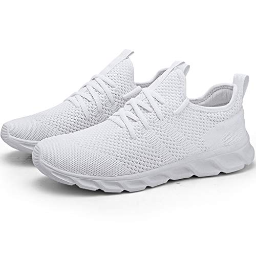 Zapatillas de Running para Hombre Casual Tenis Asfalto Zapatos Deporte Fitness Gym Correr Gimnasio Deportives Transpirables Seguridad Atlético Trekking Bambas Plataform Sneakers Blanco 45 EU