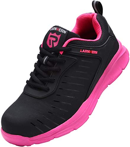 Zapatillas de Seguridad Mujer/Hombre DY-112, Zapatos de Trabajo con Punta de Acero Ultra Liviano Suave y cómodo Transpirable, Brillante Negro, 38 EU