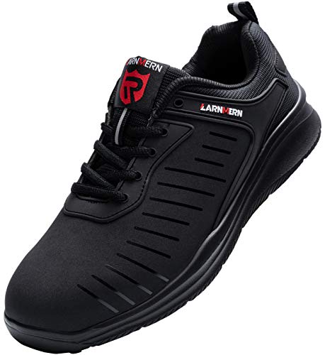 Zapatillas de Seguridad Mujer/Hombre DY-112, Zapatos de Trabajo con Punta de Acero Ultra Liviano Suave y cómodo Transpirable, Profundo Negro, 45 EU