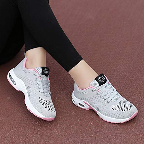 Zapatillas Deportivas de Mujer Air Cordones Zapatillas de Running Fitness Sneakers 4cm Gris 39