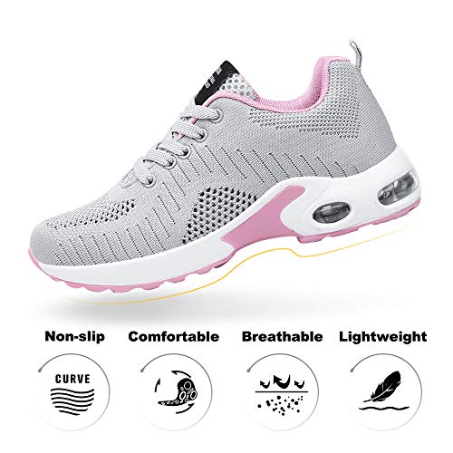 Zapatillas Deportivas de Mujer Air Cordones Zapatillas de Running Fitness Sneakers 4cm Gris 39