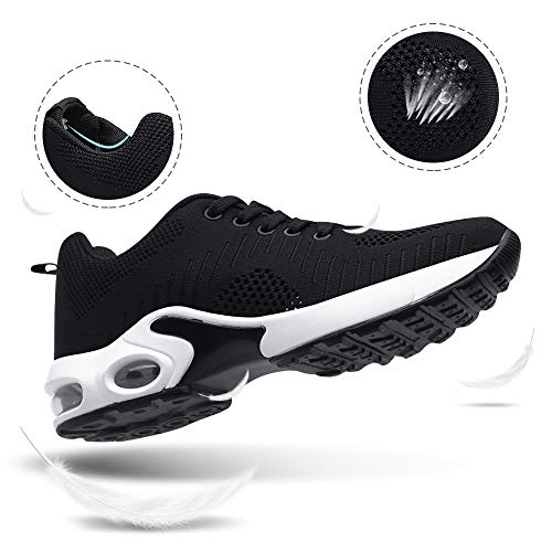 Zapatillas Deportivas de Mujer Air Cordones Zapatillas de Running Fitness Sneakers 4cm Negro-1 38