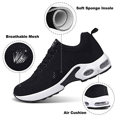 Zapatillas Deportivas de Mujer Air Cordones Zapatillas de Running Fitness Sneakers 4cm Negro-1 38