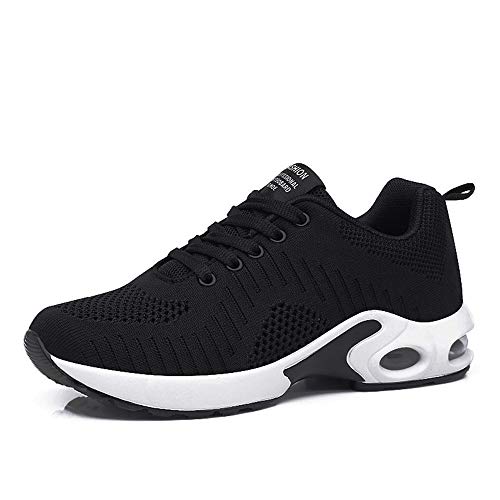 Zapatillas Deportivas de Mujer Air Cordones Zapatillas de Running Fitness Sneakers 4cm Negro-1 38