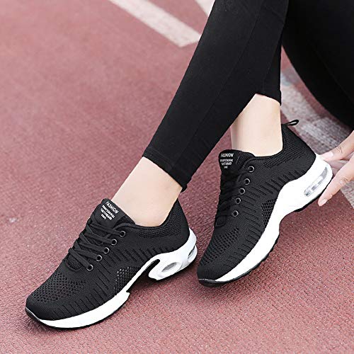 Zapatillas Deportivas de Mujer Air Cordones Zapatillas de Running Fitness Sneakers 4cm Negro-1 39