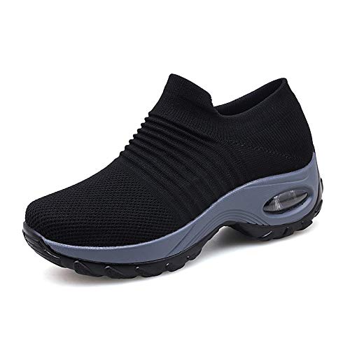 Zapatillas Deportivas de Mujer Gimnasio Zapatos Running Deportivos Fitness Correr Casual Ligero Comodos Respirable Negro Gris Morado 35-42 BK37