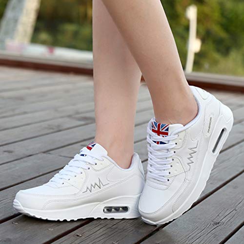 Zapatillas Deportivas de Mujer, SUNNSEAN Zapatillas Deportivas de Mujer Running Sneakers Respirable Zapatos con Plataforma de Fondo Plano Zapatillas Blancas Talla 35-40