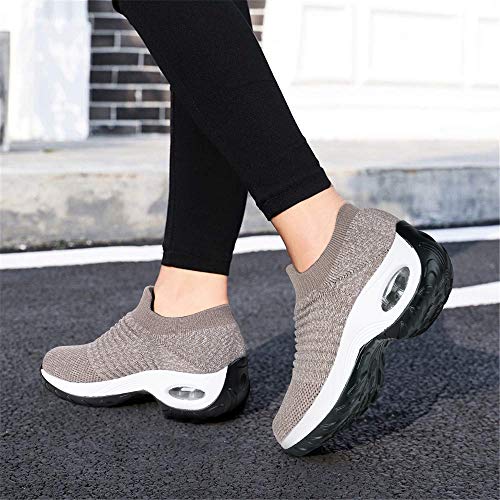 Zapatillas Deportivas de Mujer Zapatos Running Fitness Gym Outdoor Sneaker Casual Mesh Transpirable Comodas Calzado Caqui Talla 35