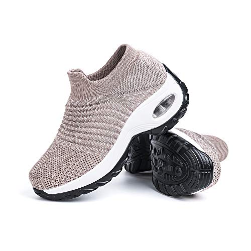 Zapatillas Deportivas de Mujer Zapatos Running Fitness Gym Outdoor Sneaker Casual Mesh Transpirable Comodas Calzado Caqui Talla 35