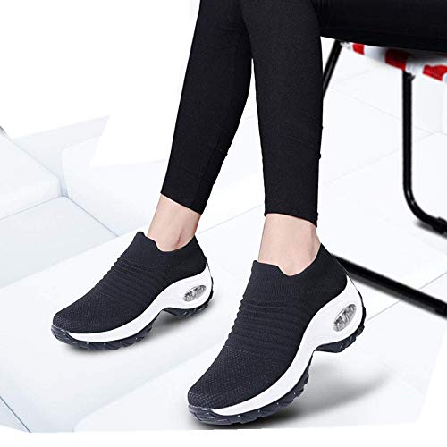 Zapatillas Deportivas de Mujer Zapatos Running Fitness Gym Outdoor Sneaker Casual Mesh Transpirable Comodas Calzado Negro-Blanca Talla 41