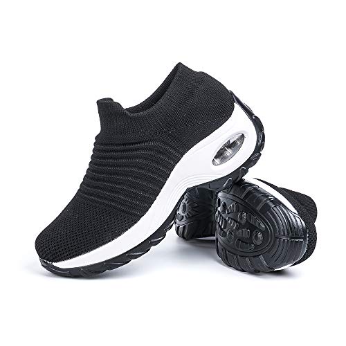 Zapatillas Deportivas de Mujer Zapatos Running Fitness Gym Outdoor Sneaker Casual Mesh Transpirable Comodas Calzado Negro-Blanca Talla 41