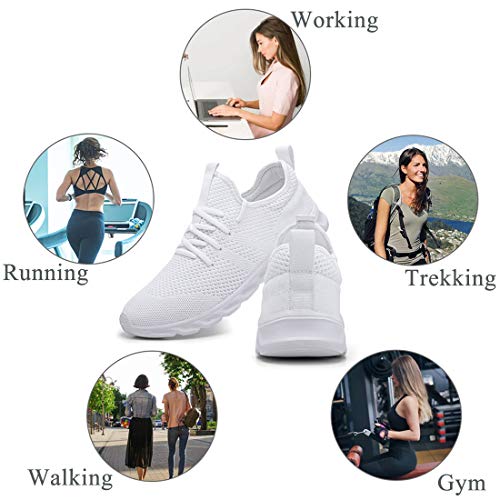 Zapatillas Deportivas Running de Mujer para Correr Asfalto Zapatos Gimnasia Deporte Fitness Casual Transpirables Seguridad con Cordones Atlético Gym Trekking Sneakers Plataform Calzado Blanco 37 EU