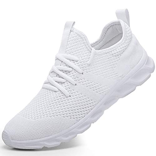 Zapatillas Deportivas Running de Mujer para Correr Asfalto Zapatos Gimnasia Deporte Fitness Casual Transpirables Seguridad con Cordones Atlético Gym Trekking Sneakers Plataform Calzado Blanco 37 EU