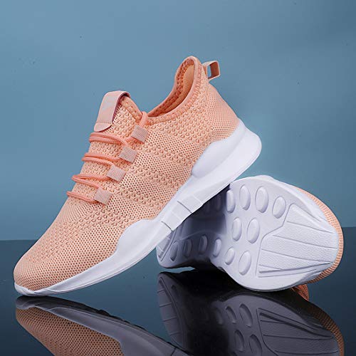 Zapatillas Deportivas Running de Mujer para Correr Asfalto Zapatos Gimnasia Fitness Casual Transpirables Seguridad con Cordones Atlético Gym Trekking Sneakers Plataform Calzado Naranja Rosa 37 EU