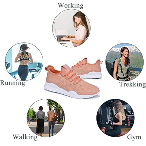 Zapatillas Deportivas Running de Mujer para Correr Asfalto Zapatos Gimnasia Fitness Casual Transpirables Seguridad con Cordones Atlético Gym Trekking Sneakers Plataform Calzado Naranja Rosa 37 EU