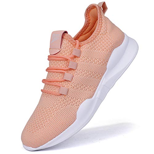 Zapatillas Deportivas Running de Mujer para Correr Asfalto Zapatos Gimnasia Fitness Casual Transpirables Seguridad con Cordones Atlético Gym Trekking Sneakers Plataform Calzado Naranja Rosa 37 EU