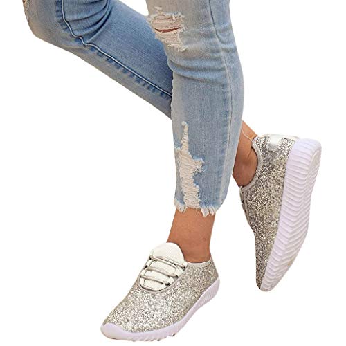 Zapatillas Deportivas Running Mujer de Correr con Cordones y Fondo Suave con Lentejuelas y Lentejuelas Zapatos Casual Ligero y Comodo Athletic Respirabl Sneakers riou