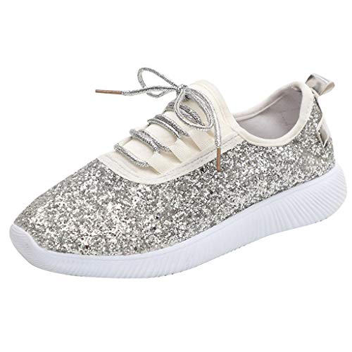 Zapatillas Deportivas Running Mujer de Correr con Cordones y Fondo Suave con Lentejuelas y Lentejuelas Zapatos Casual Ligero y Comodo Athletic Respirabl Sneakers riou