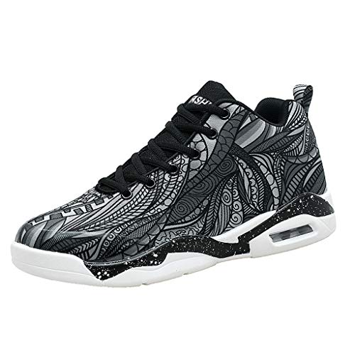 Zapatillas para Hombre - Zapatos Deportes Baloncesto Senderismo Running Andar Zapatos Amortiguadores de Colchón de Aire Sneakers Calzado 3D Pintadas(Negro B,38)