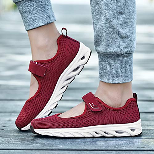 Zapatillas para Mujer Deportivo Sandalias Merceditas Ligero Mary Jane Deportes para Caminar Yoga Mocasines Verano Correr Calzado Rojo EU38