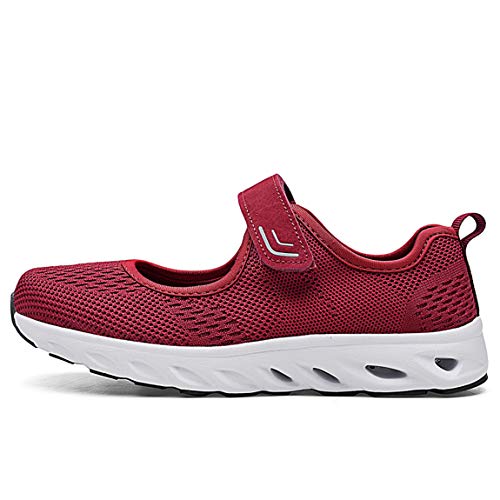 Zapatillas para Mujer Deportivo Sandalias Merceditas Ligero Mary Jane Deportes para Caminar Yoga Mocasines Verano Correr Calzado Rojo EU38