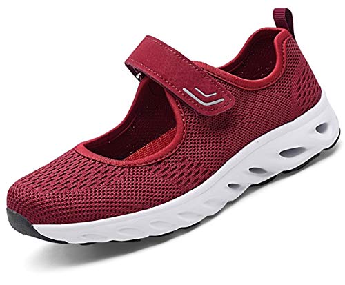 Zapatillas para Mujer Deportivo Sandalias Merceditas Ligero Mary Jane Deportes para Caminar Yoga Mocasines Verano Correr Calzado Rojo EU38