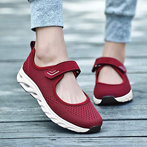 Zapatillas para Mujer Deportivo Sandalias Merceditas Ligero Mary Jane Deportes para Caminar Yoga Mocasines Verano Correr Calzado Rojo EU38