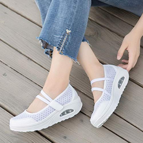 Zapatillas para Mujer Deportivo Verano Plataforma Cuña Merceditas 2018 Moda PAOLIAN Zapatos Casual Talla Grande Señora Calzado Trabajo Dama con Atado al Tobillo Tela Cómodos