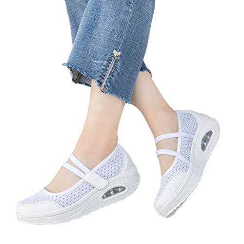 Zapatillas para Mujer Deportivo Verano Plataforma Cuña Merceditas 2018 Moda PAOLIAN Zapatos Casual Talla Grande Señora Calzado Trabajo Dama con Atado al Tobillo Tela Cómodos