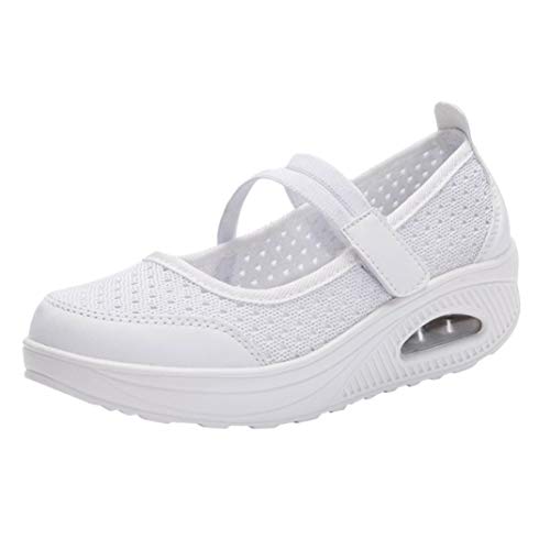 Zapatillas para Mujer Deportivo Verano Plataforma Cuña Merceditas 2018 Moda PAOLIAN Zapatos Casual Talla Grande Señora Calzado Trabajo Dama con Atado al Tobillo Tela Cómodos