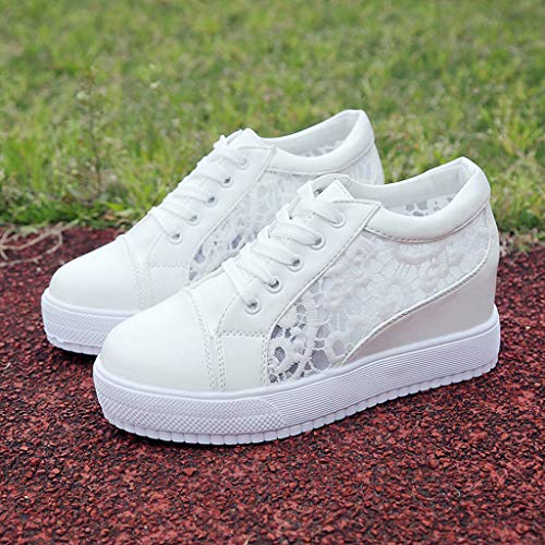 Zapatillas para Mujer Verano Deportivas Plataforma Cuña 2019 PAOLIAN Zapatos de Deporte con Tacón Zapatillas Interior Zapatos de Cordones Mujer Casual con Encaje Blanco 34-40EU