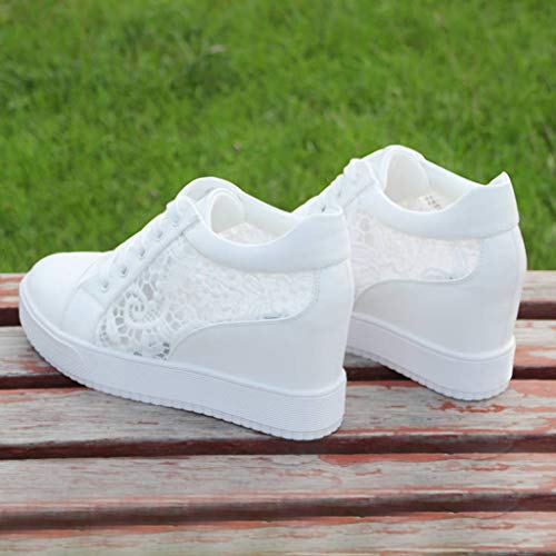 Zapatillas para Mujer Verano Deportivas Plataforma Cuña 2019 PAOLIAN Zapatos de Deporte con Tacón Zapatillas Interior Zapatos de Cordones Mujer Casual con Encaje Blanco 34-40EU