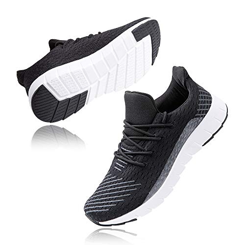 Zapatillas Running Hombre Bambas Zapatos para Correr y Asfalto Aire Libre y Deportes Calzado Casual Tenis Outdoor Gimnasio Sneakers Negro Gris Azul Número 38-48 EU Negro 43