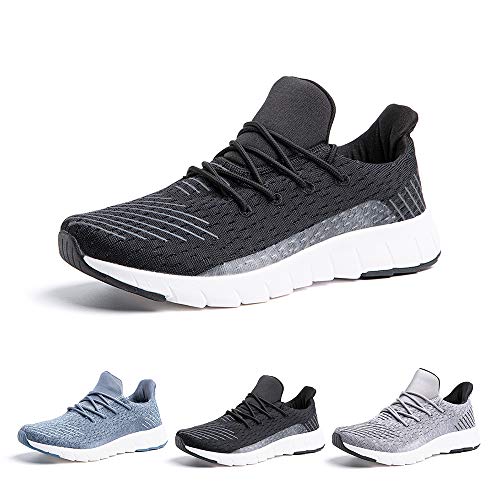 Zapatillas Running Hombre Bambas Zapatos para Correr y Asfalto Aire Libre y Deportes Calzado Casual Tenis Outdoor Gimnasio Sneakers Negro Gris Azul Número 38-48 EU Negro 43