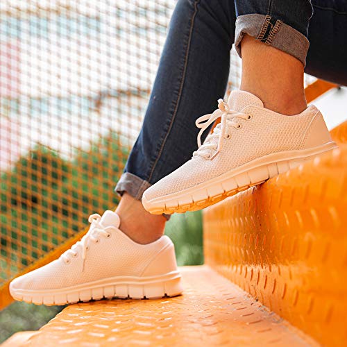 Zapatillas Running Hombre Mujer Zapatos Deportivos con Cordones Casuales Sneakers Sport Fitness Gym Outdoor Transpirable Comodas Calzado Blanco Talla 37