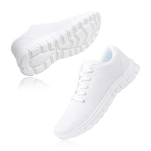 Zapatillas Running Hombre Mujer Zapatos Deportivos con Cordones Casuales Sneakers Sport Fitness Gym Outdoor Transpirable Comodas Calzado Blanco Talla 37