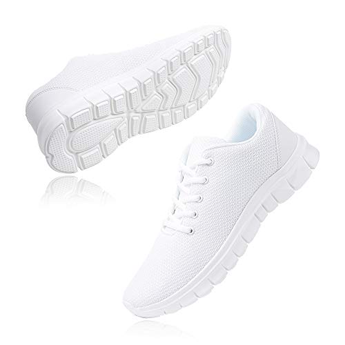 Zapatillas Running Hombre Zapatos Deportivos con Cordones Casuales Sneakers Sport Fitness Gym Outdoor Transpirable Comodas Calzado Blanco Talla 44