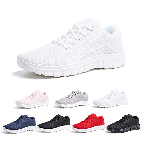 Zapatillas Running Hombre Zapatos Deportivos con Cordones Casuales Sneakers Sport Fitness Gym Outdoor Transpirable Comodas Calzado Blanco Talla 44