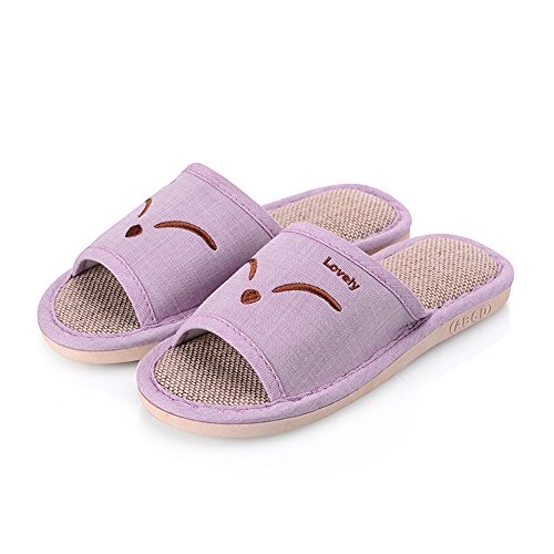 Zapatillas,Chanclas,Zapatos,Zapatillas de Lino de Cuatro Estaciones de Color sólido Acolchado Antideslizante Interior Amantes de la casa Zapatillas de Piso de Madera, púrpura, 38-39