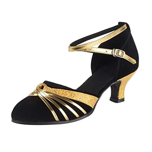 Zapato de Baile Latino para Mujer con Punta Cerrada - Standard Modern Tango Ballroom Salsa Party Tobillera con Correa Tacón Baile Damas Contemporáneo (Negro,39 EU