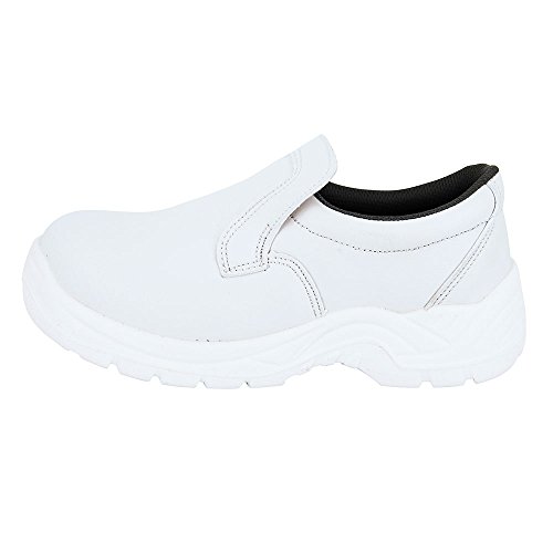 Zapato de cocina blanco con forma mocasín, ideal para la industria alimentaria con protección ISO20346, forma mocasín de cocina del 35 al 47, Blanco (blanco), 41 EU