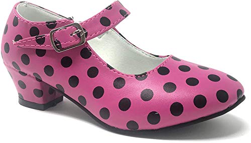 Zapato Flamenco Baile Sevillanas niña o niño Mujer Rojo Rosa Lunares Negros (27, Rosa)