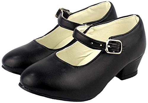 Zapato Flamenco， Calzado de Danza Baile Sevillanas para Niña Mujer， Rojo Lunares Negros (33, Negro)