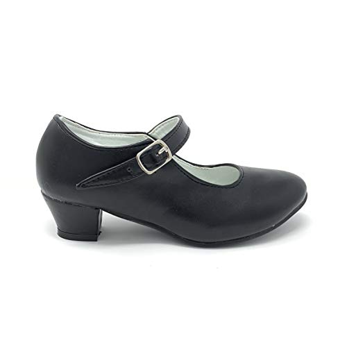 Zapato Flamenco Danza Baile Sevillanas niña Mujer Negro Blanco (24, Negro)