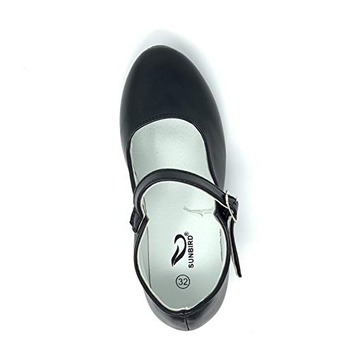 Zapato Flamenco Danza Baile Sevillanas niña Mujer Negro Blanco (32, Negro)